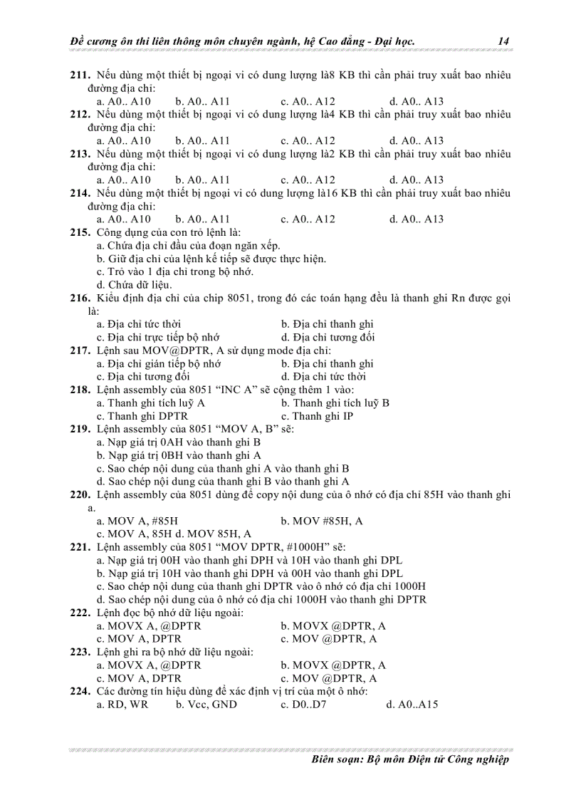 image for page Đề cương ôn thi liên thông chuyên ngành điện tử môn vi xử lý