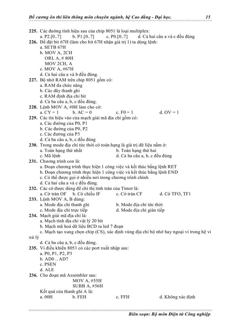 image for page Đề cương ôn thi liên thông chuyên ngành điện tử môn vi xử lý