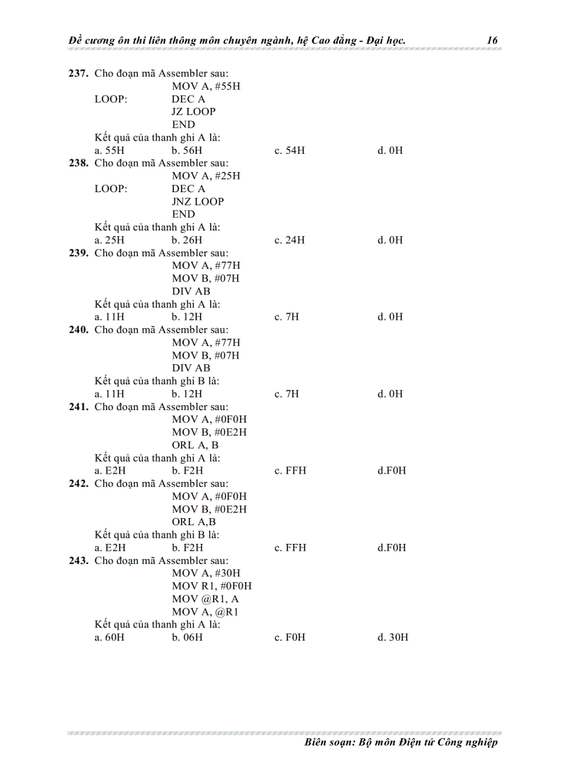 image for page Đề cương ôn thi liên thông chuyên ngành điện tử môn vi xử lý
