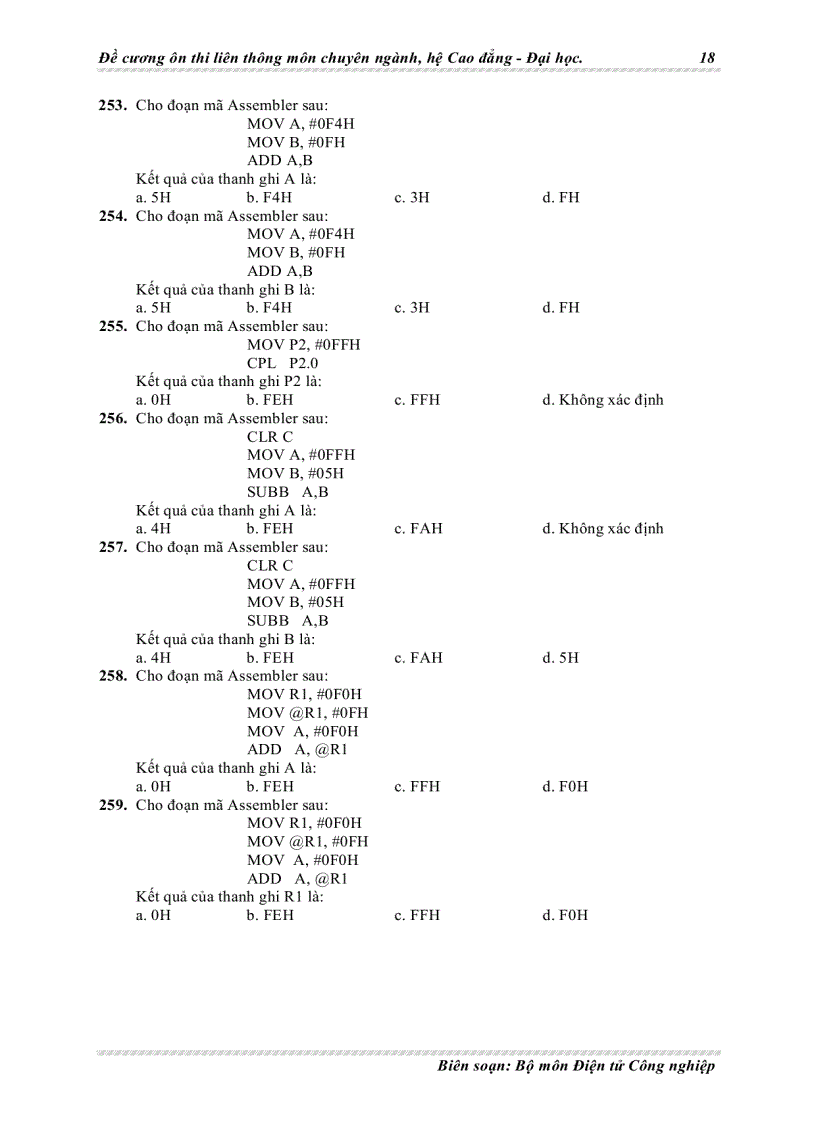 image for page Đề cương ôn thi liên thông chuyên ngành điện tử môn vi xử lý
