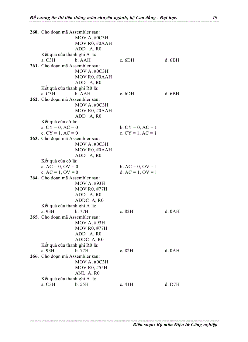 image for page Đề cương ôn thi liên thông chuyên ngành điện tử môn vi xử lý