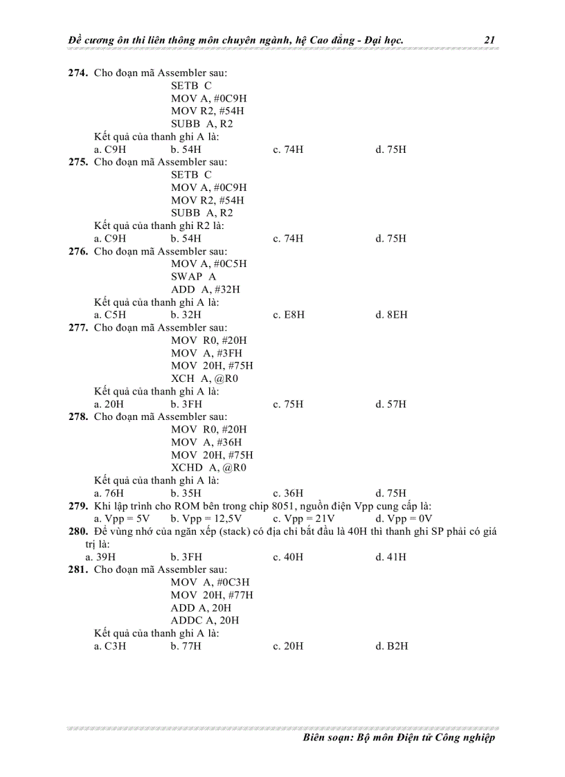 image for page Đề cương ôn thi liên thông chuyên ngành điện tử môn vi xử lý
