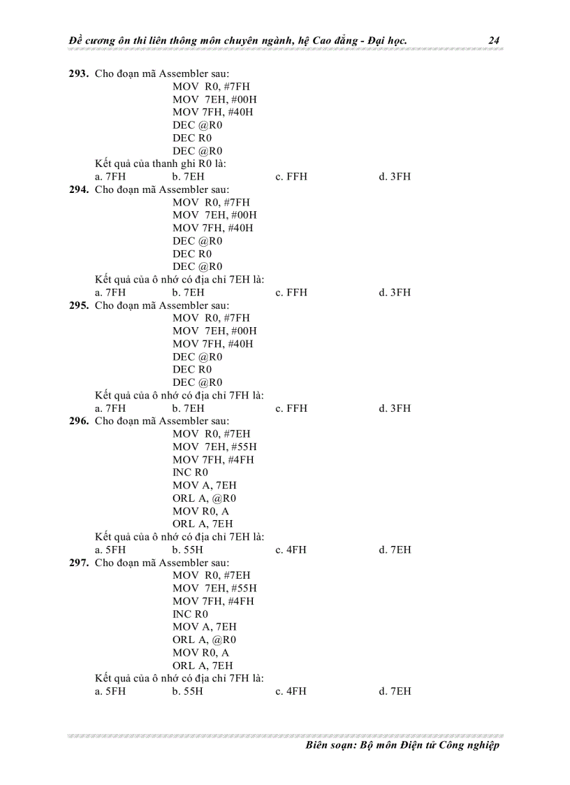 image for page Đề cương ôn thi liên thông chuyên ngành điện tử môn vi xử lý