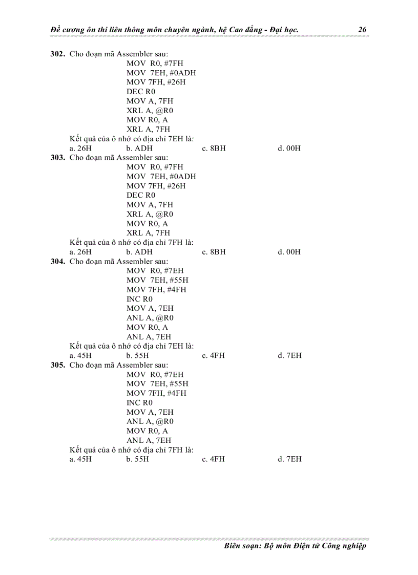 image for page Đề cương ôn thi liên thông chuyên ngành điện tử môn vi xử lý