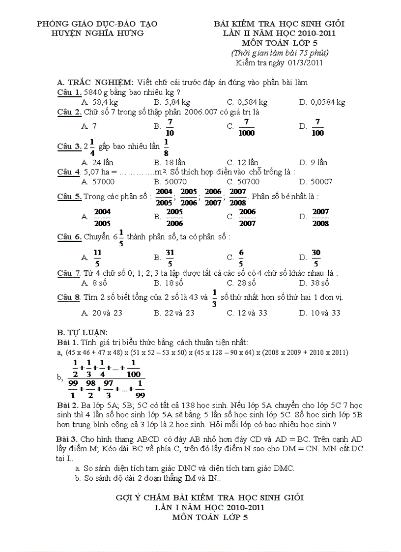 image for page Bài kiểm tra học sinh giỏi lần ii năm học 2010 2011 môn toán lớp 5