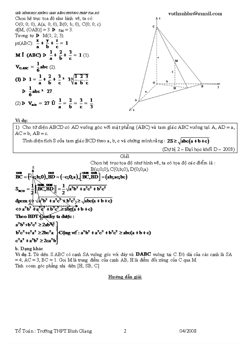 Chuyên đề giải hình học không gian bằng phương pháp tọa độ
