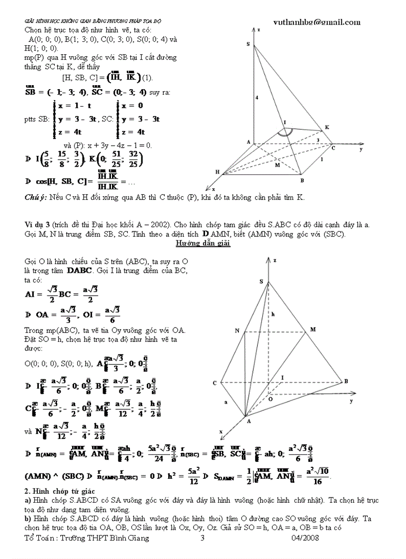 Chuyên đề giải hình học không gian bằng phương pháp tọa độ