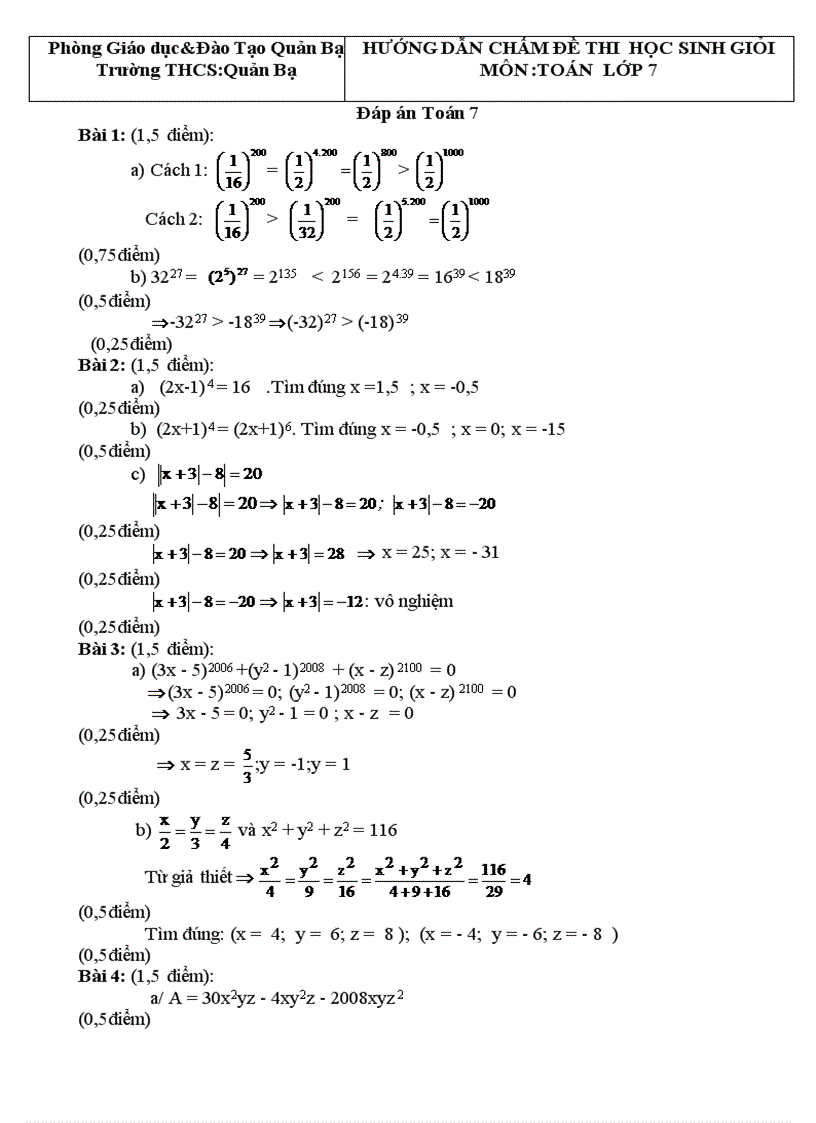 image for page Đề đáp án HSG toán 7 hay