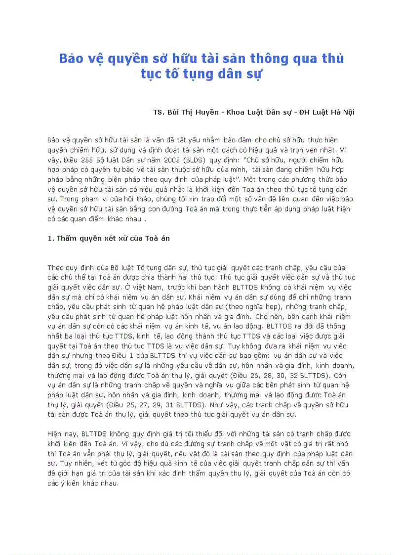 image for page Bảo vệ quyền sở hữu tài sản thông qua thủ tục tố tụng dân sự