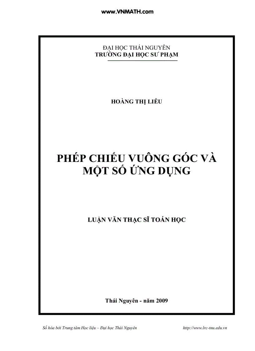 image for page Luận Văn Thạc sĩ Toán Phép chiếu vuông góc và ứng dụng
