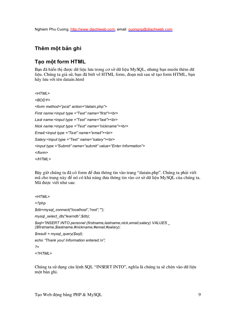 image for page Tạo Web Động Với PHP Và SQL