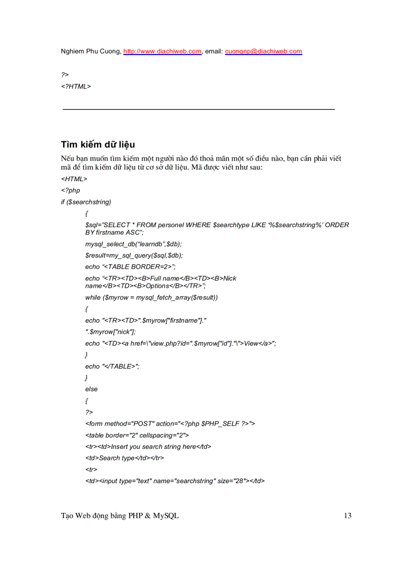 image for page Tạo Web Động Với PHP Và SQL