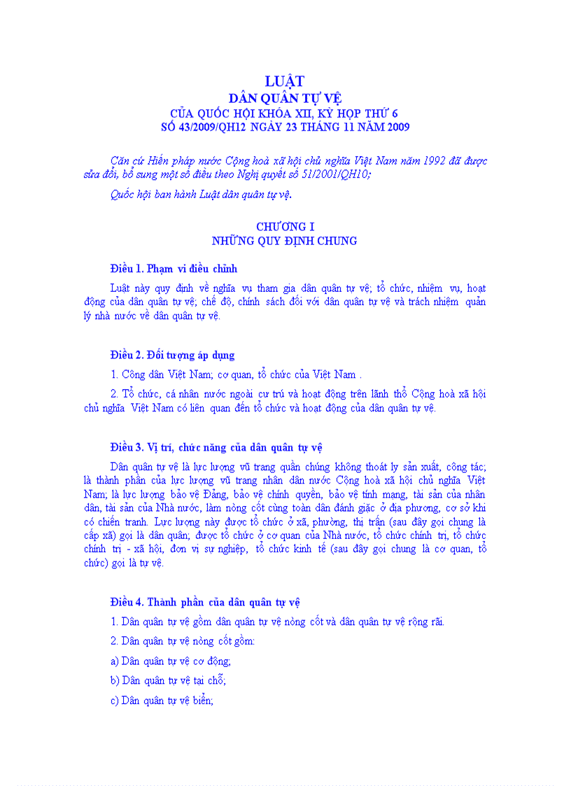 image for page Luật dân quân quân tự vệ năm 2009