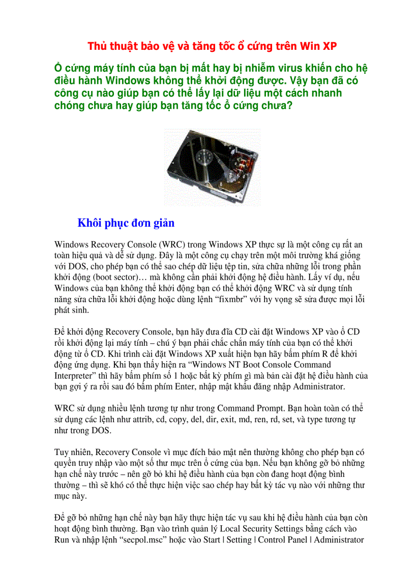 image for page Bảo vệ và tăng tốc ổ cứng