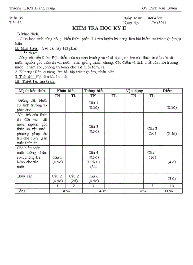 image for page KIỂM TRA HỌC KỲ II lớp 7 môn công nghệ