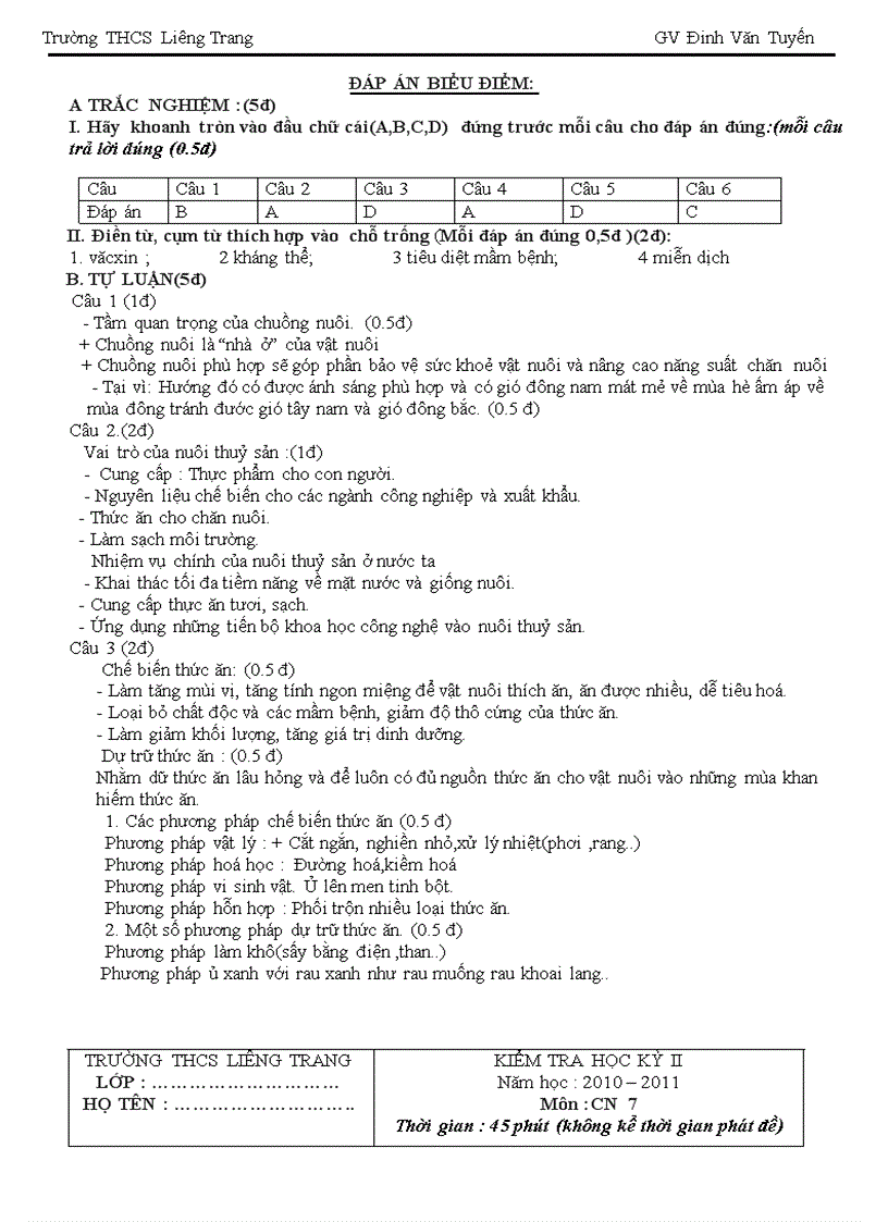 image for page KIỂM TRA HỌC KỲ II lớp 7 môn công nghệ