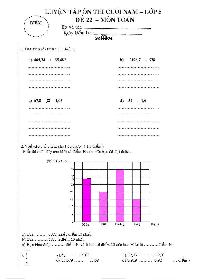 image for page Đề ôn tập toán cuối kỳ lớp 5 năm 2011