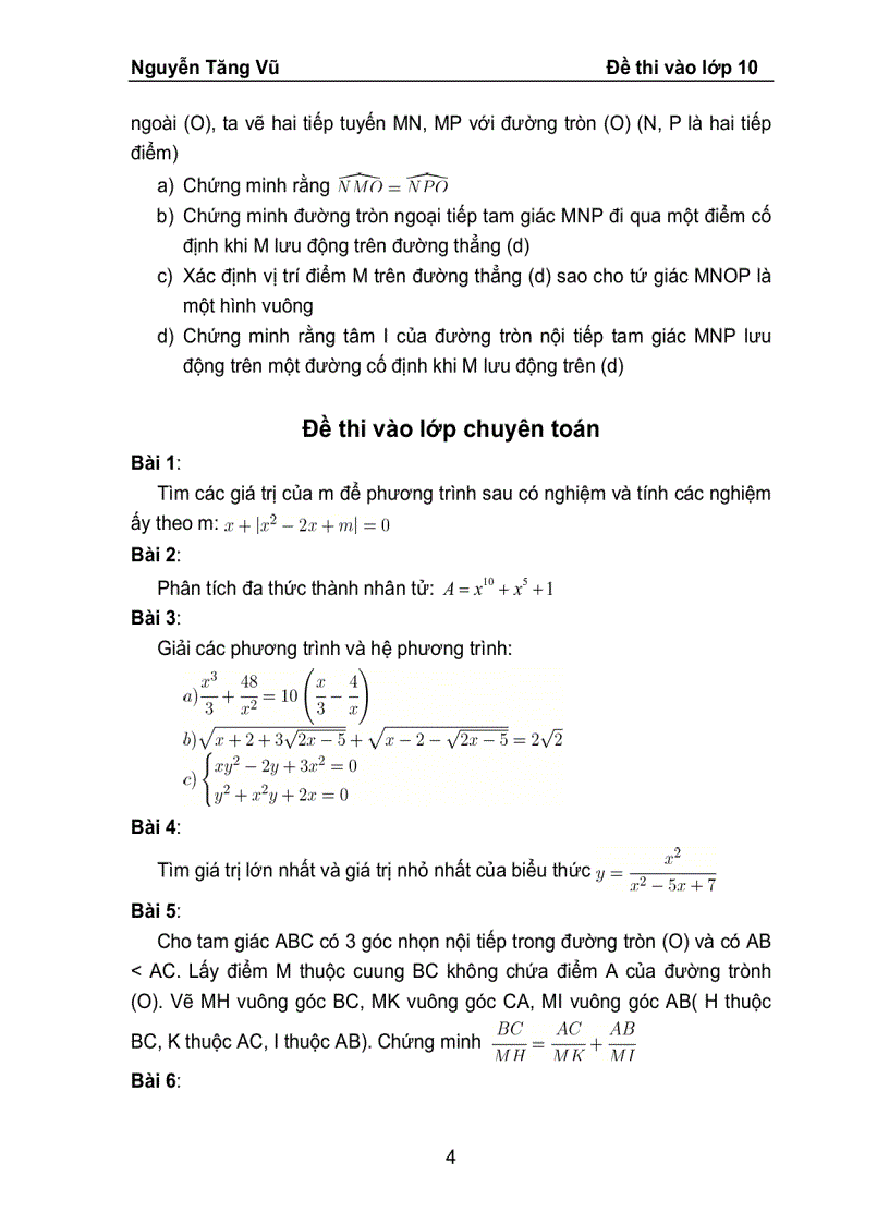 image for page ĐỀ TOÁN THI VÀO LỚP 10 của trừong chuyên lê Hồng Phong