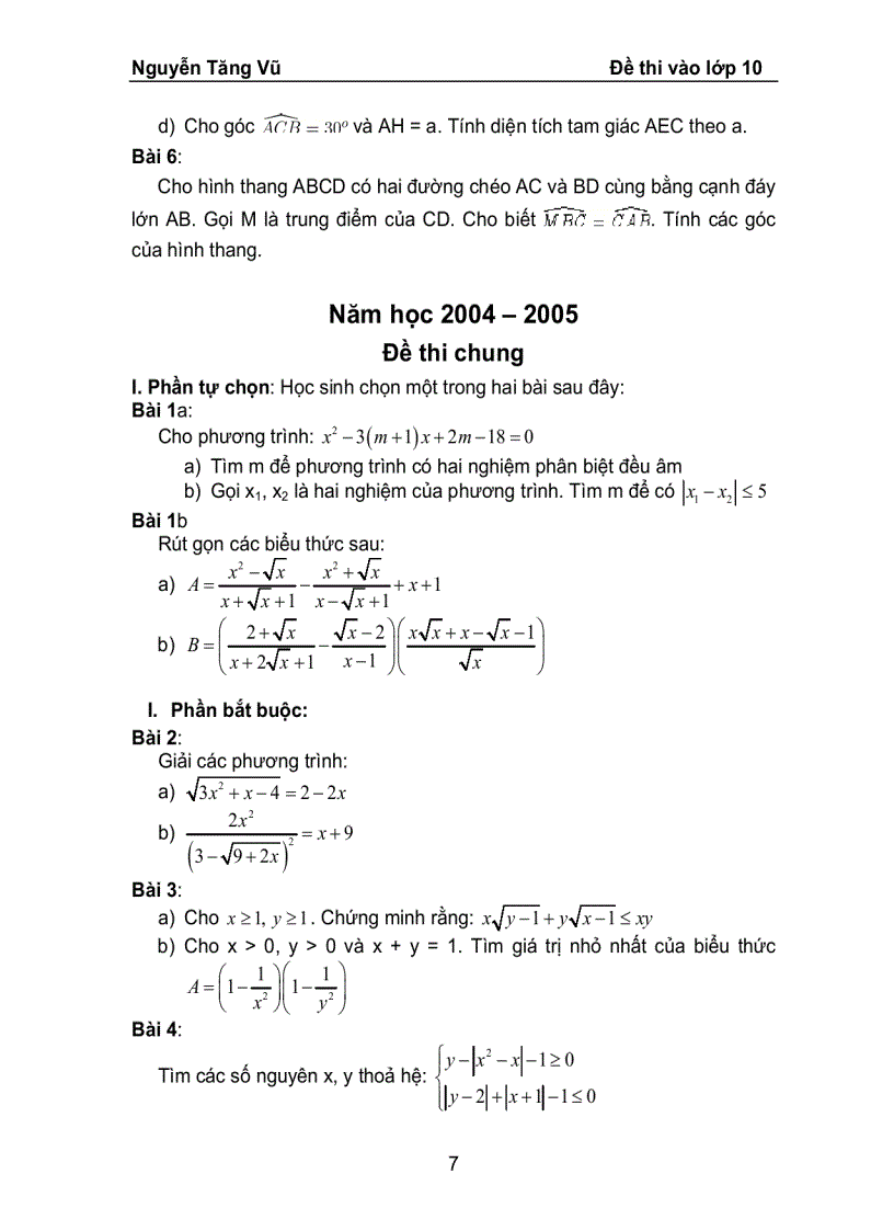 image for page ĐỀ TOÁN THI VÀO LỚP 10 của trừong chuyên lê Hồng Phong