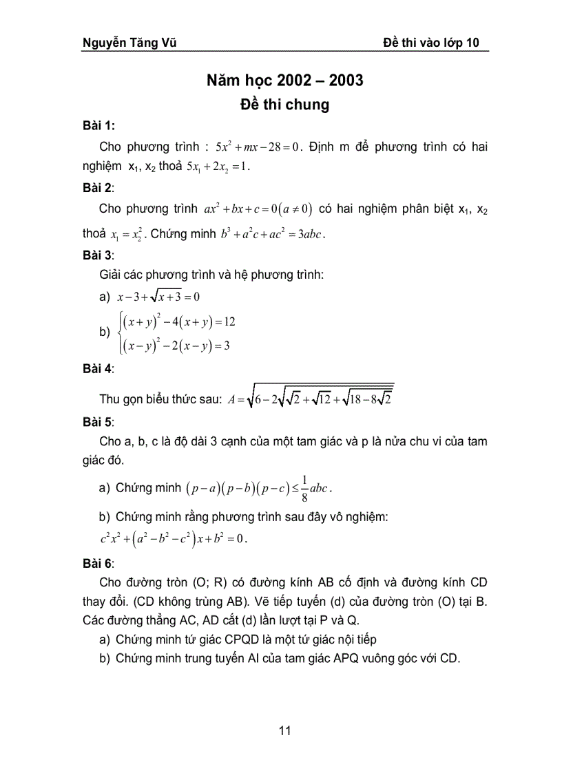 image for page ĐỀ TOÁN THI VÀO LỚP 10 của trừong chuyên lê Hồng Phong