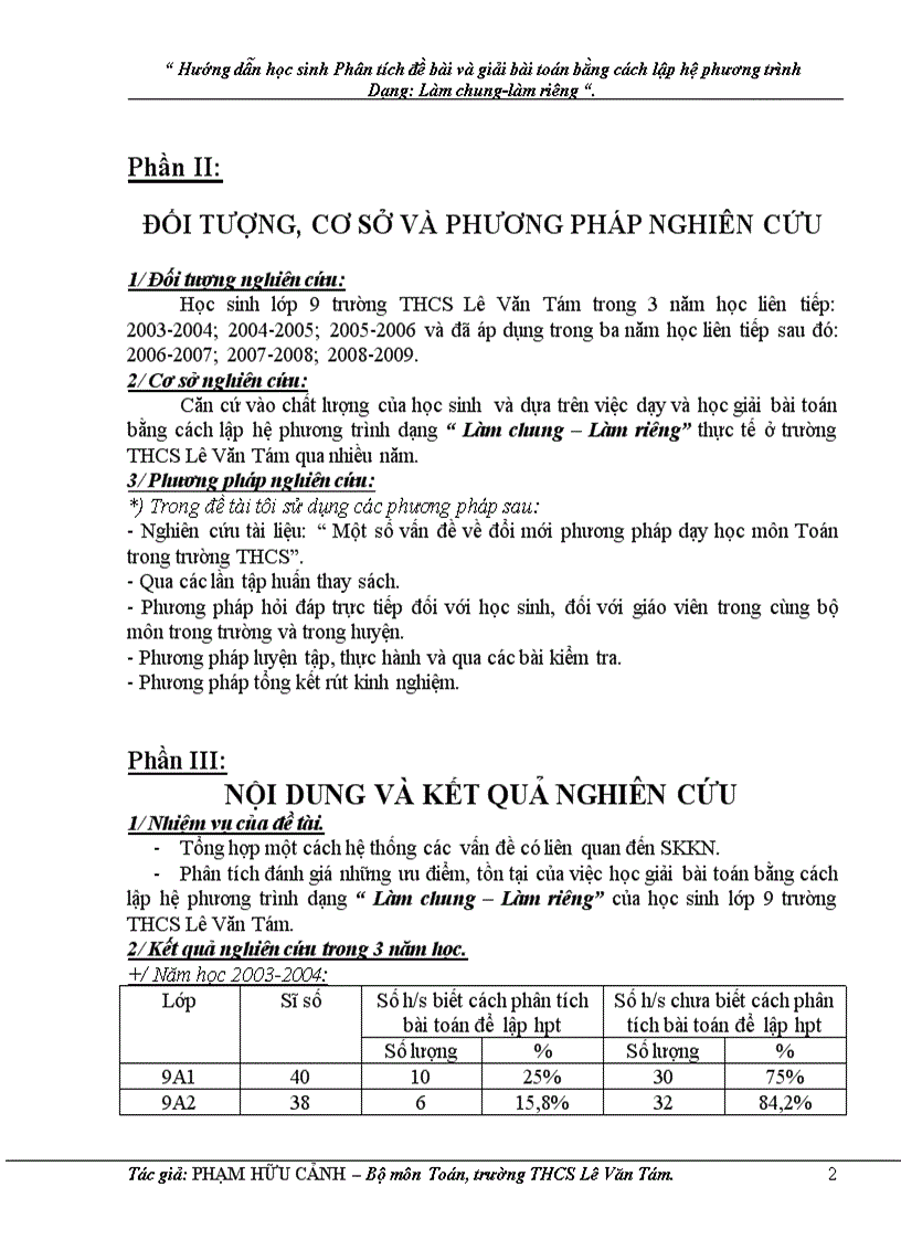 image for page Hướng dẫn học sinh phân tích đề bài và giải bài toán bằng cách lập hệ phương trình dạng làm chung làm riêng