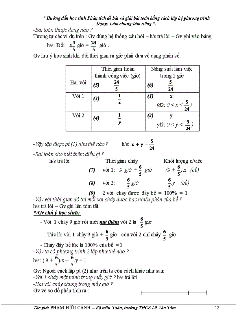 image for page Hướng dẫn học sinh phân tích đề bài và giải bài toán bằng cách lập hệ phương trình dạng làm chung làm riêng