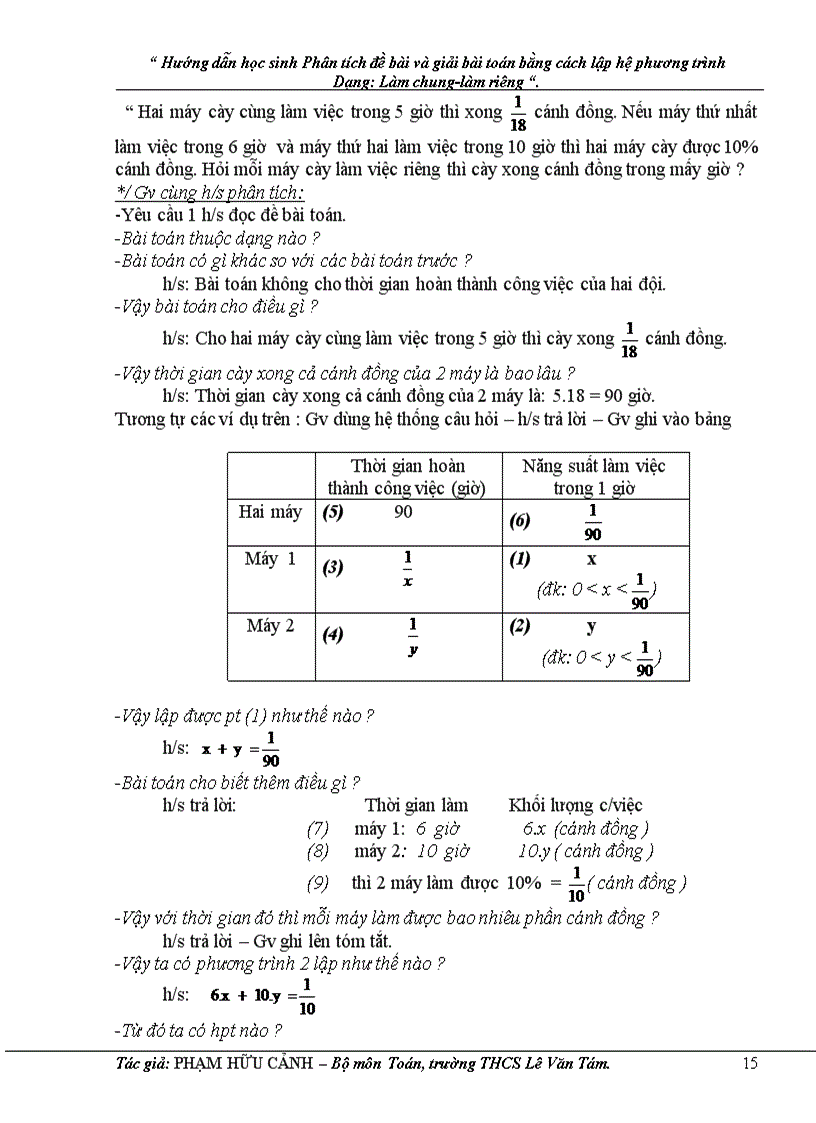 image for page Hướng dẫn học sinh phân tích đề bài và giải bài toán bằng cách lập hệ phương trình dạng làm chung làm riêng