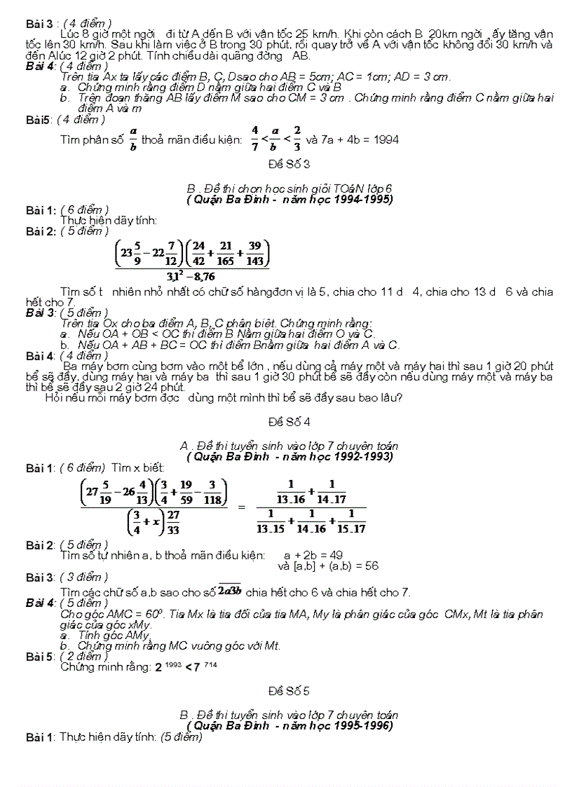 image for page Đề thi chọn học sinh giỏi lớp 6 chuyên toán Quận Ba Đình năm học 1991 1992