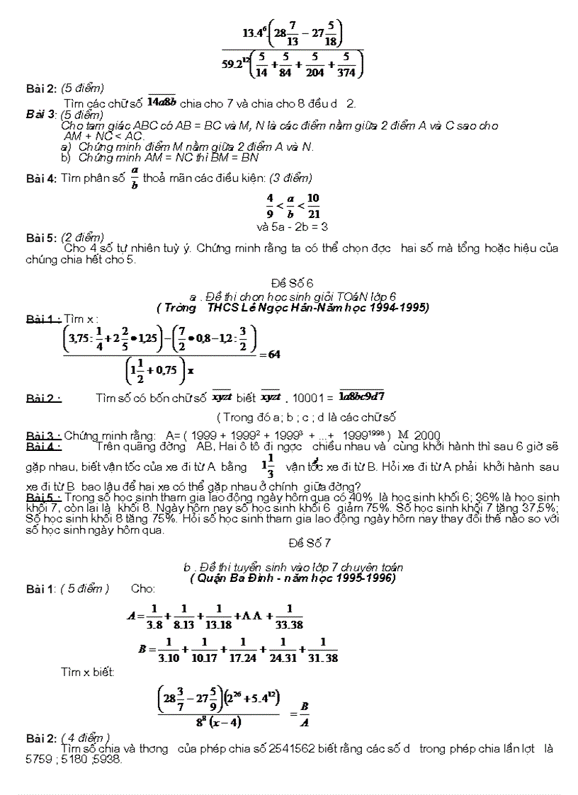 image for page Đề thi chọn học sinh giỏi lớp 6 chuyên toán Quận Ba Đình năm học 1991 1992