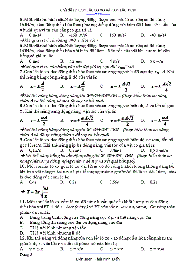 image for page Chủ đề con lắc đơn và con lắc lò xo