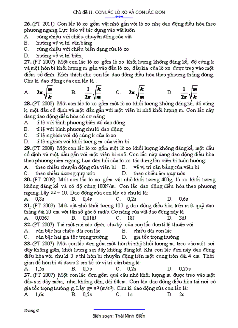 image for page Chủ đề con lắc đơn và con lắc lò xo