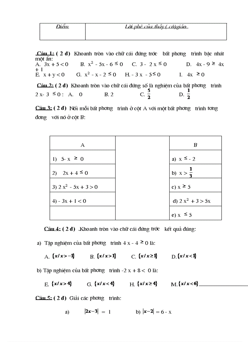 image for page Bài kiểm tra 15 phút Môn Đại số 8