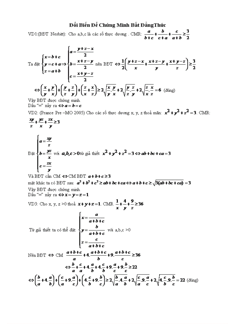 image for page Đổi biến trong chứng minh Bất đẳng thức