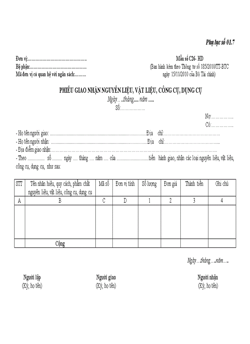 image for page Hướng dẫn lập Mẫu biểu ban hành kèm Thông tư 185 2010 TT BTC