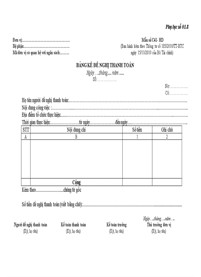 image for page Hướng dẫn lập Mẫu biểu ban hành kèm Thông tư 185 2010 TT BTC