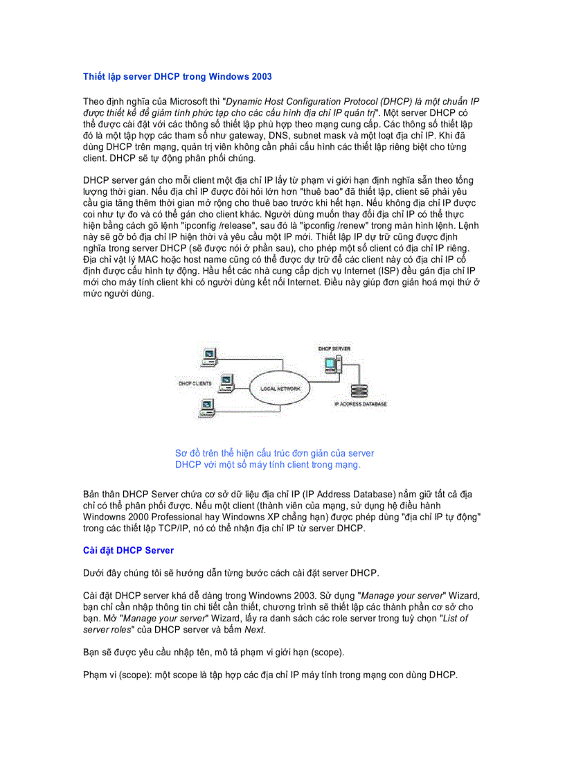 image for page Thiết lập server DHCP trong Windows 2003