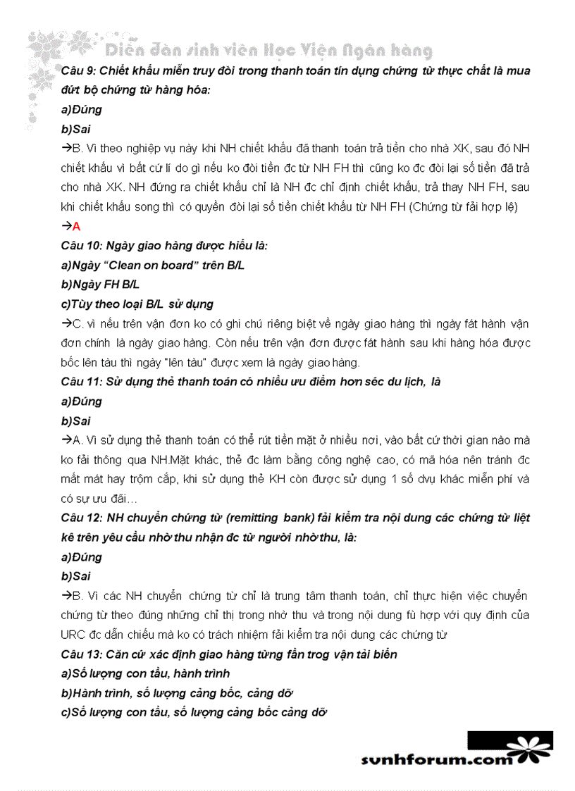 image for page Trắc nghiệm và lời giải thanh toán quốc tế