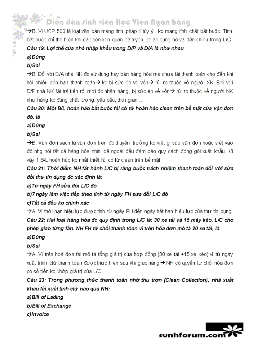 image for page Trắc nghiệm và lời giải thanh toán quốc tế