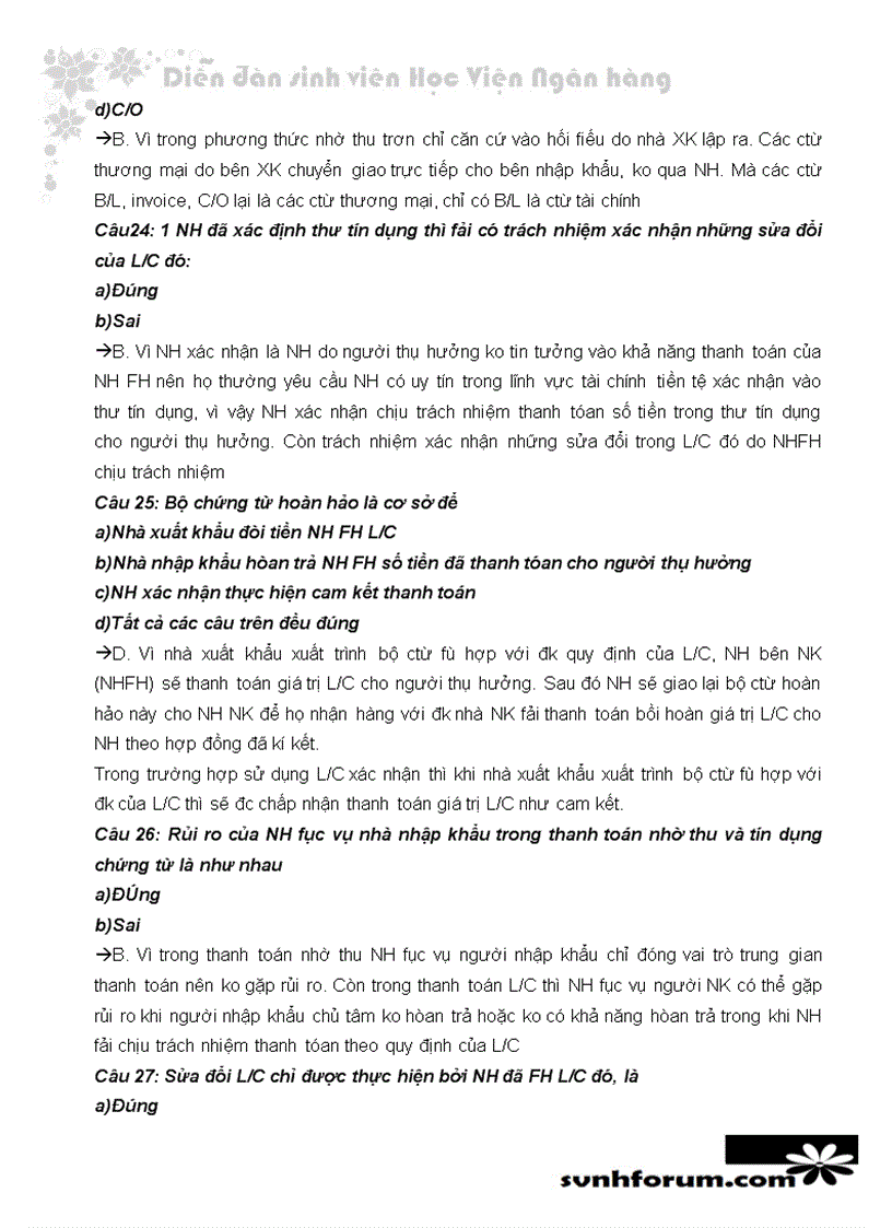 image for page Trắc nghiệm và lời giải thanh toán quốc tế