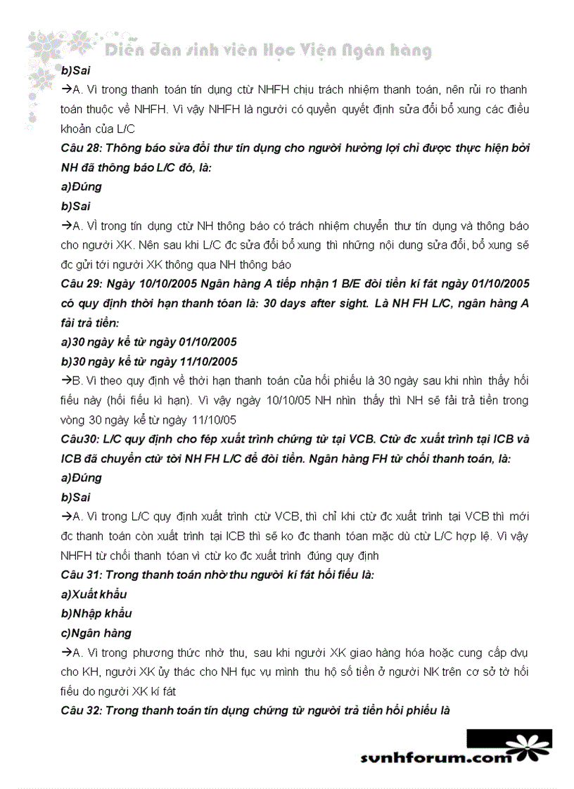 image for page Trắc nghiệm và lời giải thanh toán quốc tế