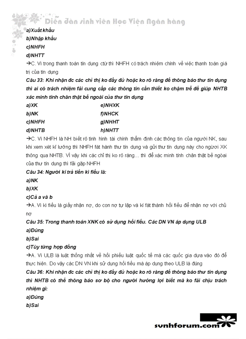 image for page Trắc nghiệm và lời giải thanh toán quốc tế