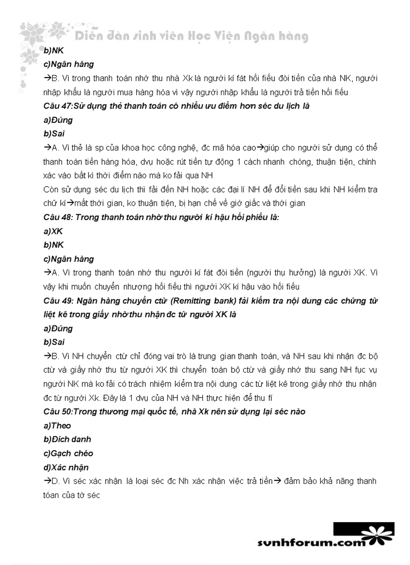 image for page Trắc nghiệm và lời giải thanh toán quốc tế