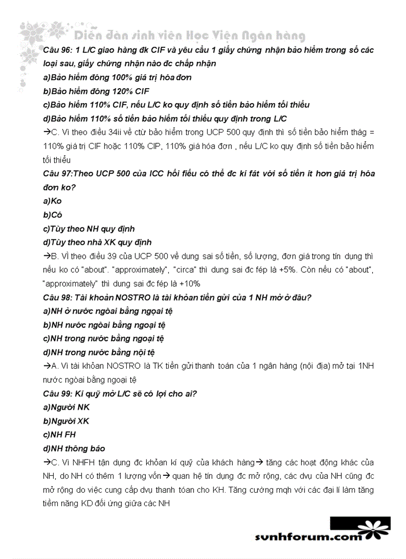 image for page Trắc nghiệm và lời giải thanh toán quốc tế