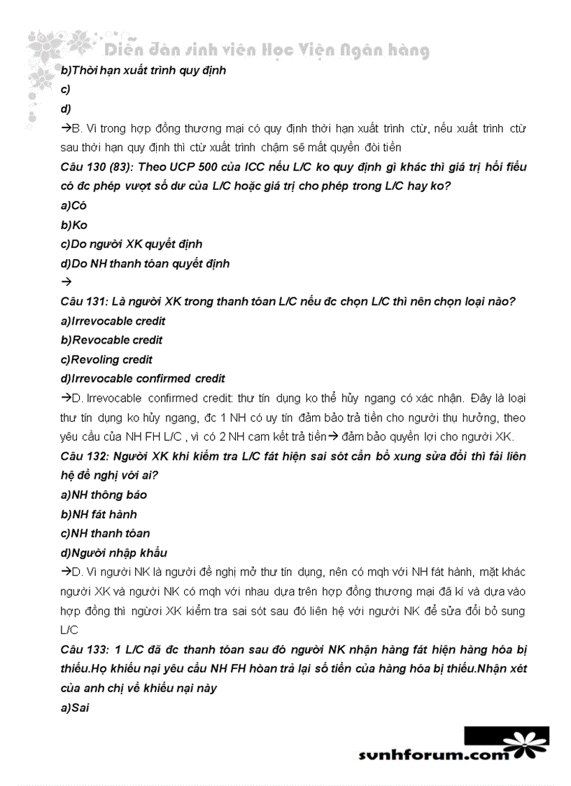 image for page Trắc nghiệm và lời giải thanh toán quốc tế