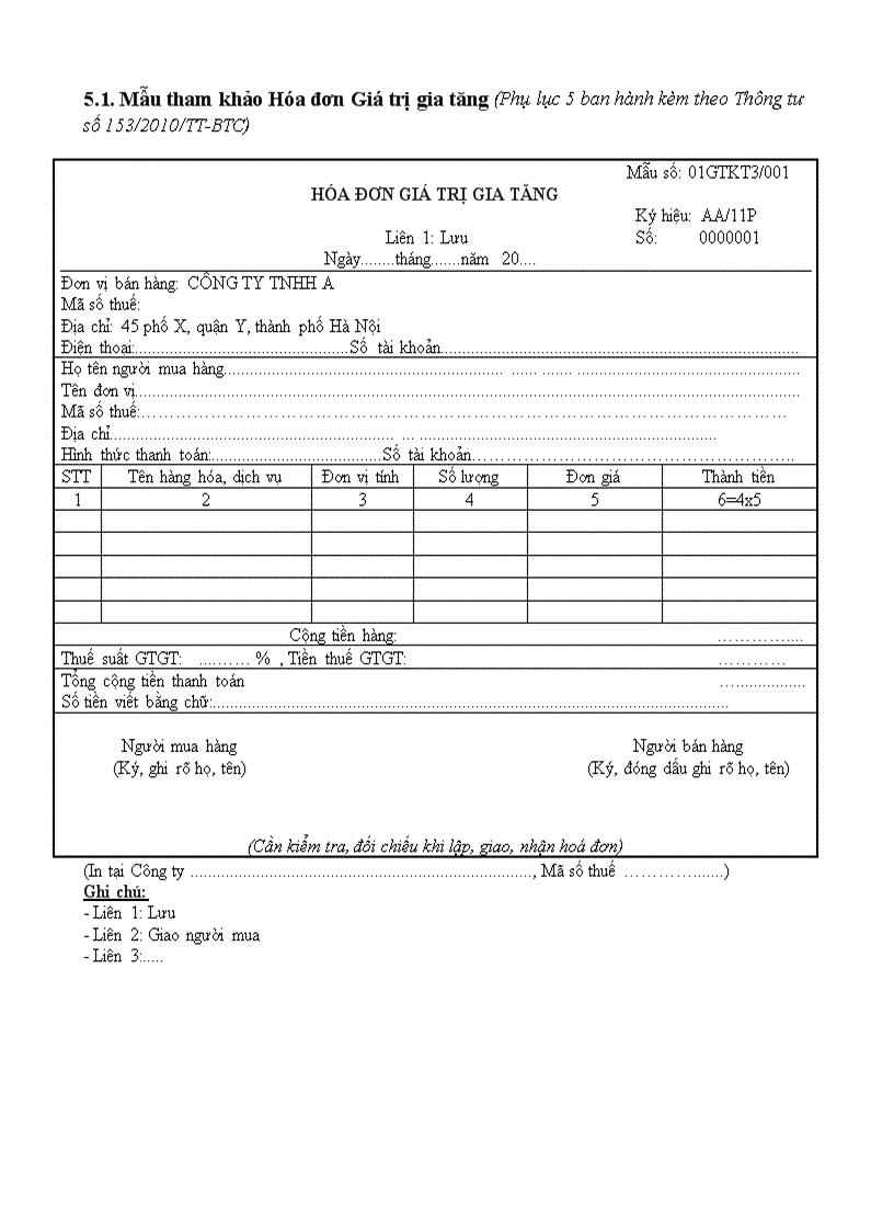 image for page Mẫu Hóa đơn Bảng biểu ban hành kèm theo Thông tư số 153 2010 TT BTC