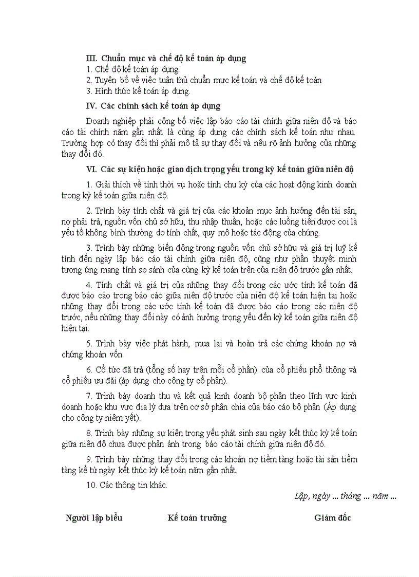 image for page Mẫu biểu BCTC giữa niên độ theo QĐ15 dạng đầy đủ