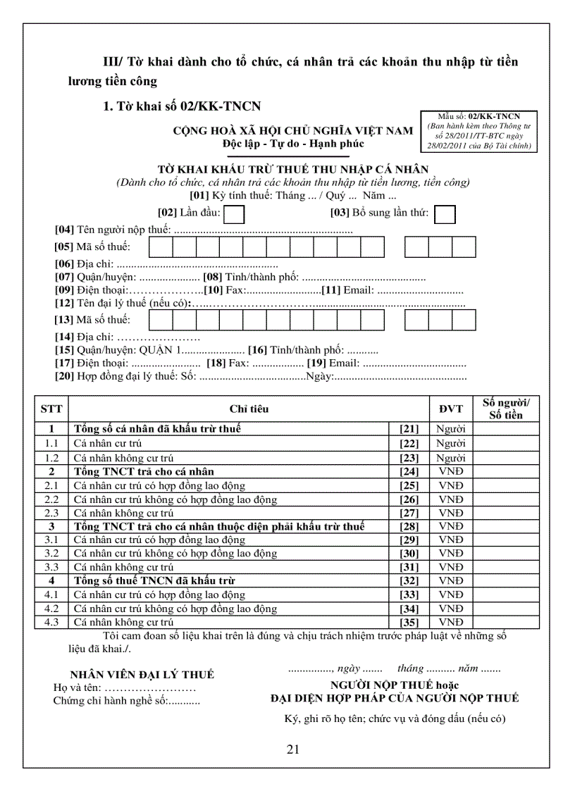 image for page Hướng dẫn kê khai thuế nộp thuế thu nhập cá nhân theo thông tư 28