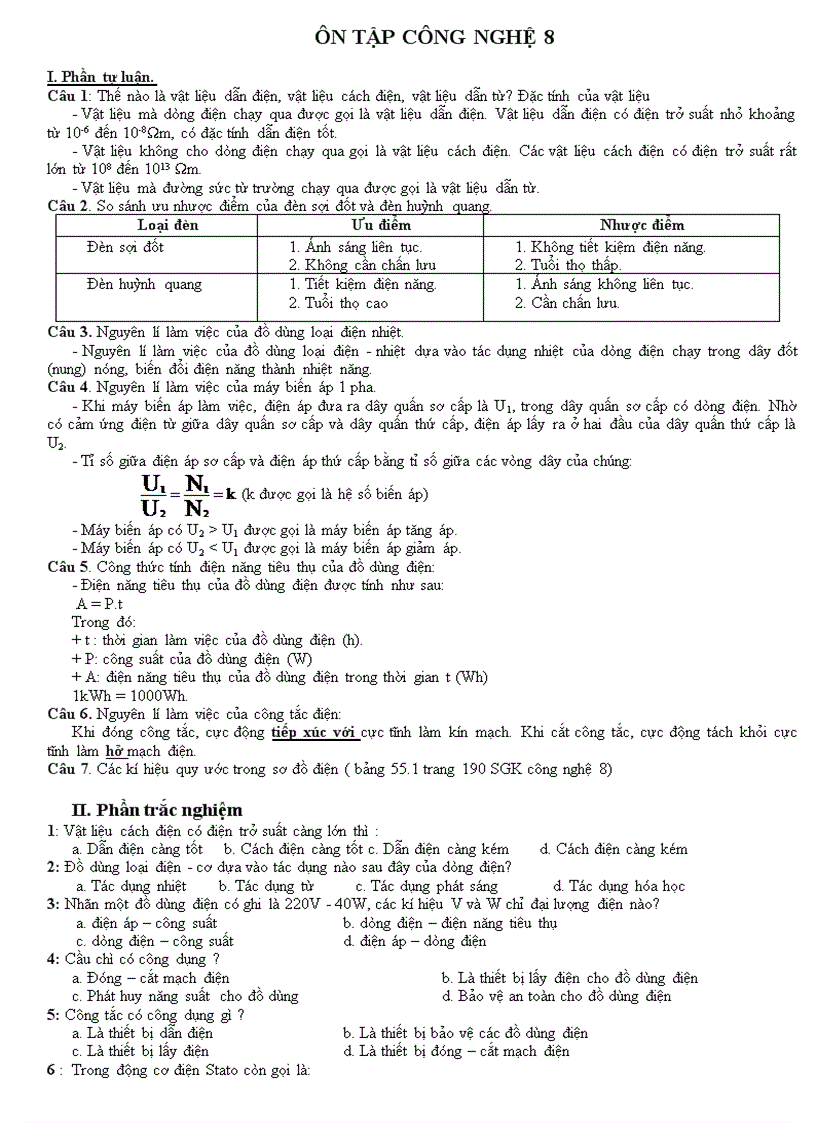 image for page Đề cưong ôn thi môn CÔNG NGHỆ 8 hk II
