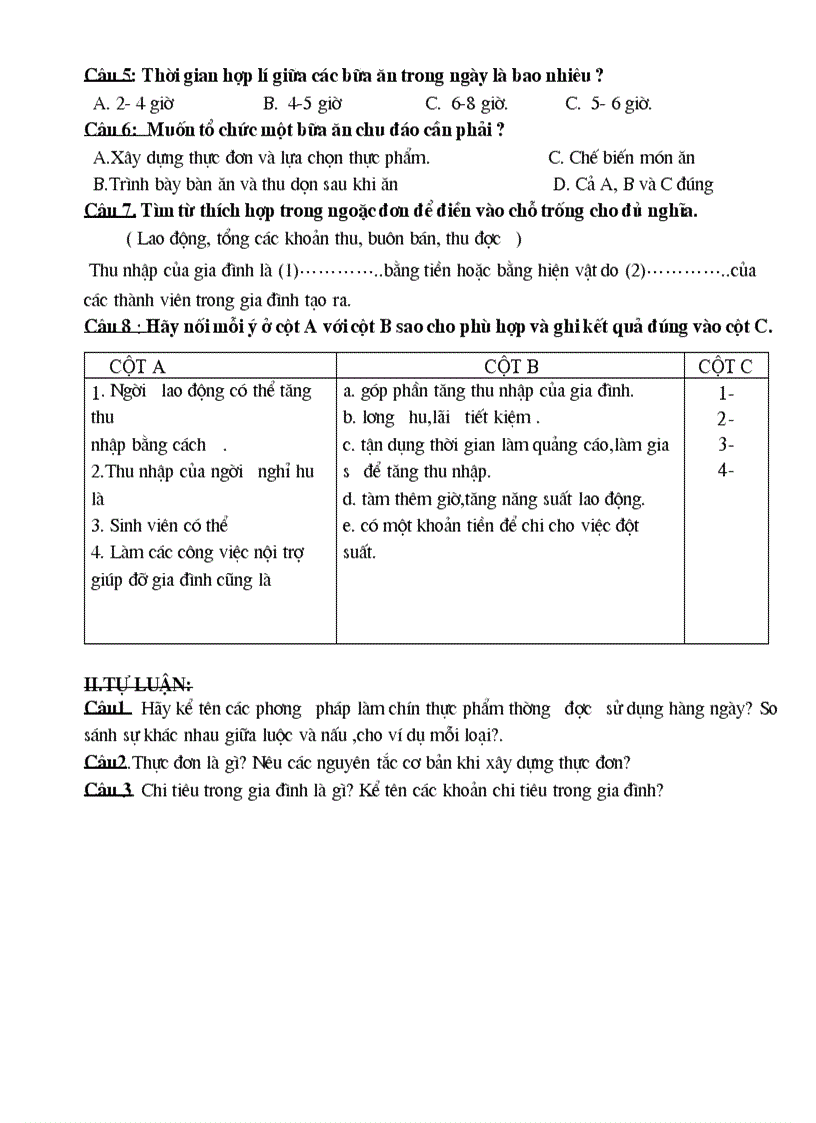 image for page Đề kiểm tra học kì II Trường th và ThCS Văn Phon Năm học 2010 2011 Môn công nghệ 6