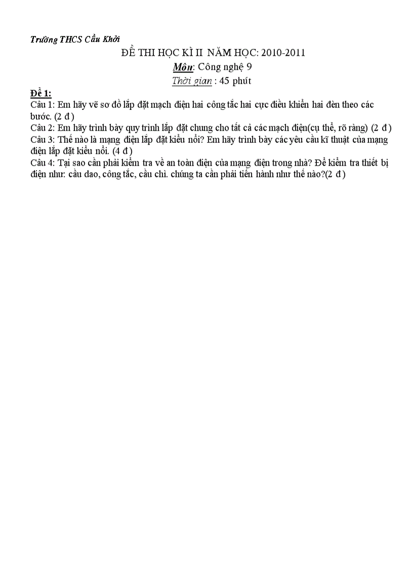 image for page Thi khảo sát chất lượng học kì ii môn thi Công nghệ 9